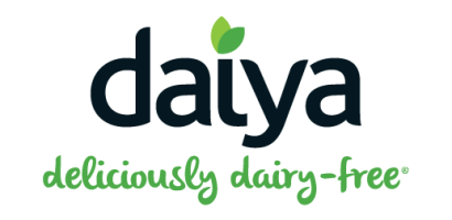 daiya corporate logo in black and deliciously dairy-free in green cursive lettering below